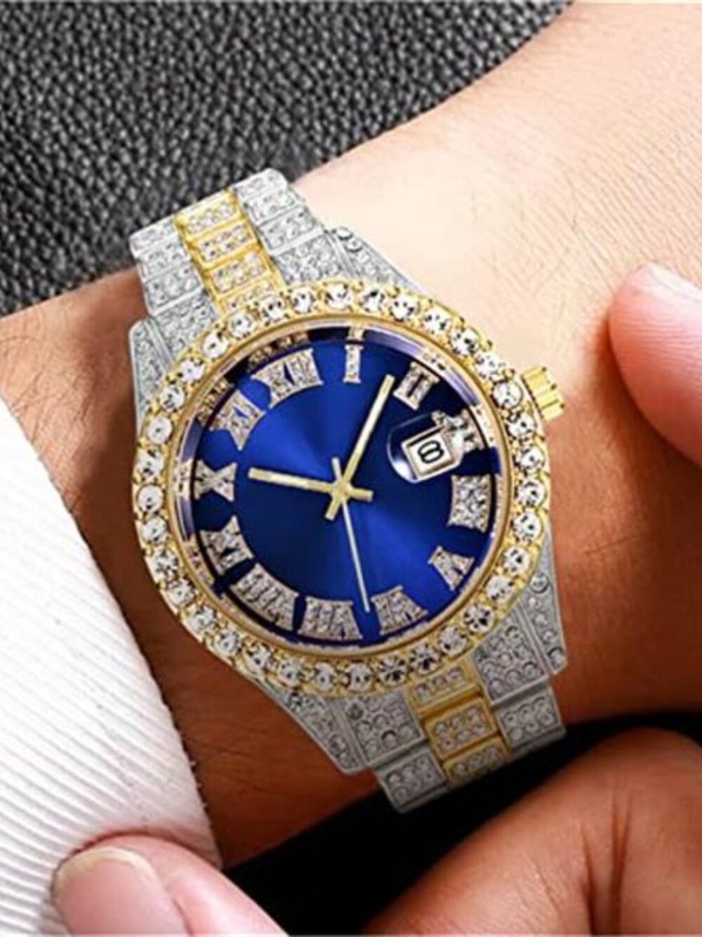 3 Pack Luxury Men Hip Hop Watch with Roman Scale Calendar Diamond Wrist - Picture 5 of 7